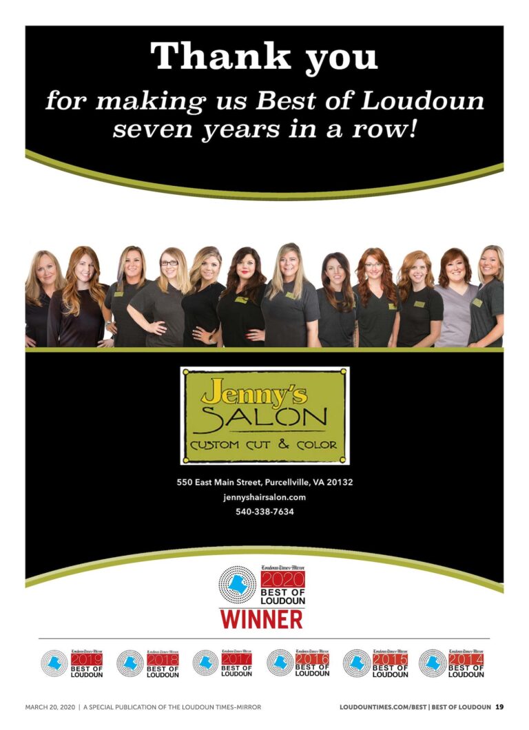 Awards Jenny's Hair Salon Certified Colorist Purcellville, VA